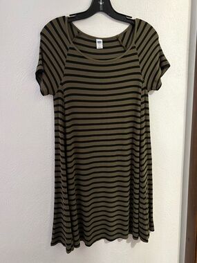 Old Navy Olive and Black Striped Ribbed Tee Dress